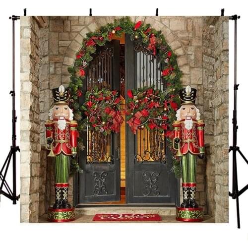Mehofond Merry Christmas Backdrop Castle Iron Gate Florals Decor Photography Background Prop Photo Studio Banner Photozone