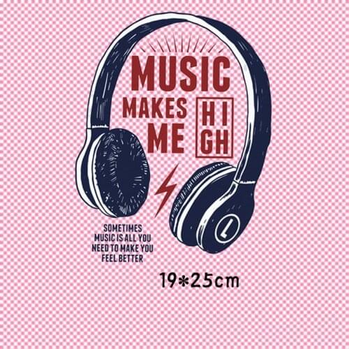 Personality Music Headset Letters Sticker Iron on Patches Applique Fashion Stickers on Clothes Heat Transfer Washable Appliques