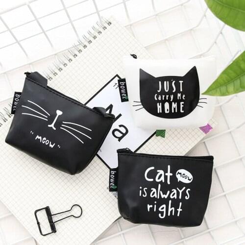 DL Korean cute creative zero purse cat PU key bag cartoon girl with a small wallet Stationery office supplies for students