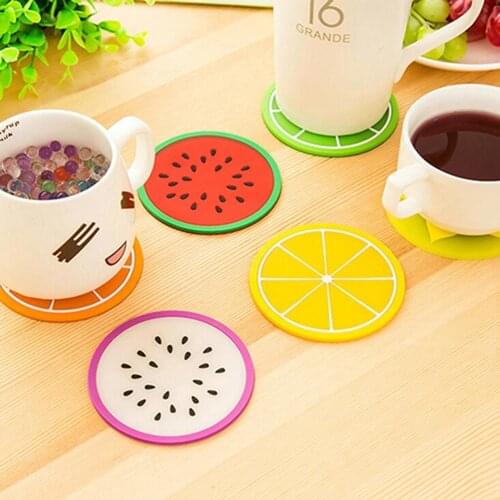 Creative Jelly Color Fruit Shape Coasters Creative Skid Insulation Silica Gel Cup Mat Tea Coffee Mug Drinks Holder Durable Pad