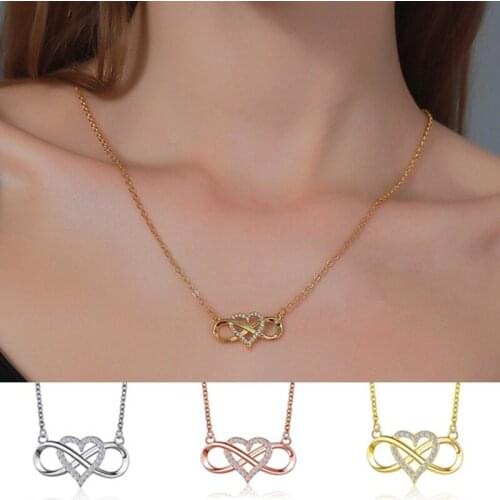 Cute Female White Crystal Pendant Necklace Rose Gold Silver Color Chain Necklaces For Women Charm Hollow Heart Wedding Necklace