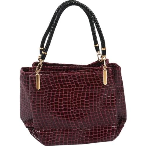 Fashion Women Crocodile Pattern Leather Shoulder Bag Female Tote Handbag, Red
