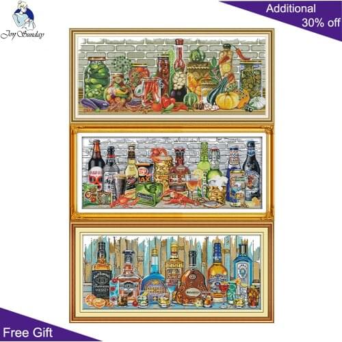 Joy Sunday Wine All Kinds Of Vegetables J393 J409 J488 14CT 11CT Counted and Stamped Home Decor Kitchen Cross Stitch kits
