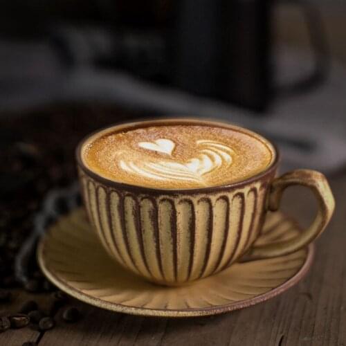 European Ceramic Retro Coffee Cup with Saucer Set Handmade Japanese Style Milk Mug Coarse Pottery Office Teacups Drinkware