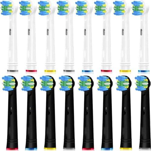 16pcs Floss Replacement Brush Heads For Oral B Braun Electric Toothbrush. 8er White and 8er Black