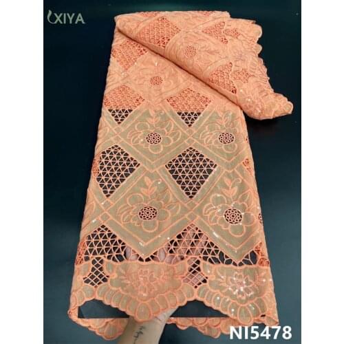New Design Milk Silk Lace Fabric with Sequins African Lace Fabric Peach Color Milk Fiber Tissue Lace for Woman Sewing NI5478