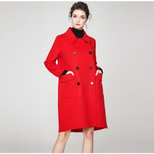Women new style long slim woolen overcoat lady double-sided loose and thin winter clothes female double breasted cashmere coat