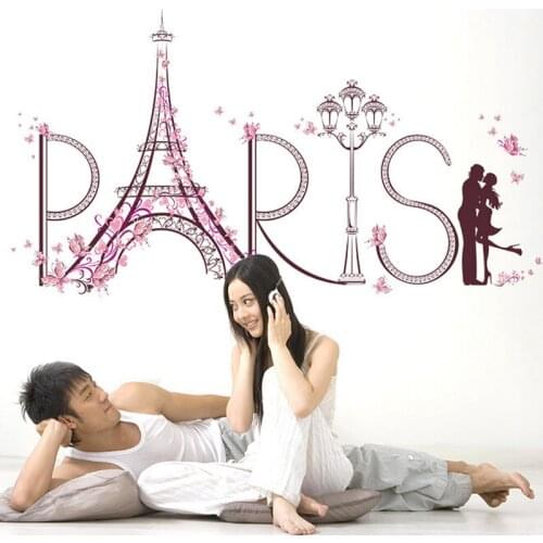 Paris Eiffel Tower Vinyl Wall Stickers For Lovers Rooms Romantic Home Decals For Living Room Decoration Removable