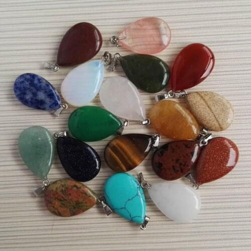 Flat water droplets mixed natural stone pendant for jewelry making water drop Point Pendants charms 12Pcs/lot Free shipping