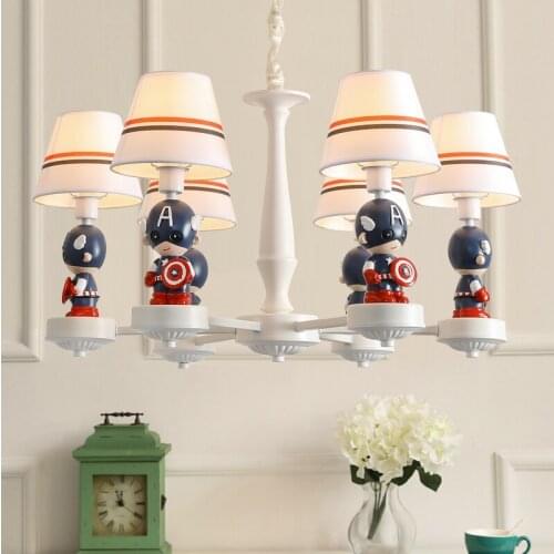 Childrens Room Hanging Lamp Boy Bedroom Chandelier Lighting Creative Captain America Cartoon Chandelier Modern DiningRoom Light