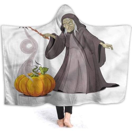 Hooded Throw Blanket Witch Hooded Blanket Throw Wearable Cuddle Spooky Woman Casts a Spell Blanket for Office Cape Snuggle