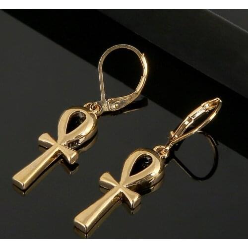 Gold Color Egyptian Ankh Earrings Ankh Cross Earrings Egypt Crux Ansata Cross Jewelry