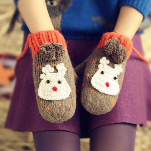 Cute Animal Gloves Lady Winter Thick Warm Handmade Knited Cable Knit Mittens