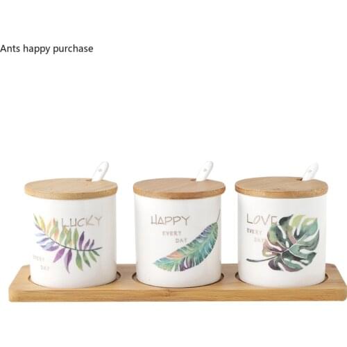 Nordic Glass Chopstick Holder Tableware Storage Finishing Box Kitchen Supplies Ceramics Seasoning Box Three Piece Set Spice Jar