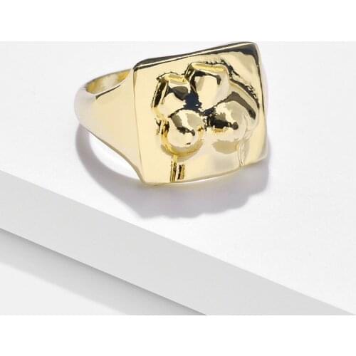 SRCOI Trendy Geometric Simple Square Metal Body Embossed Classic Alloy Ring Women Girls Fashion Jewelry Accessories Gifts