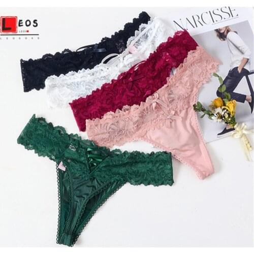 Sexy Thongs Low Waist Lace Panties for Ladies G String Underpant Cotton Lingerie Hollow Out Solid Color Female Knickers