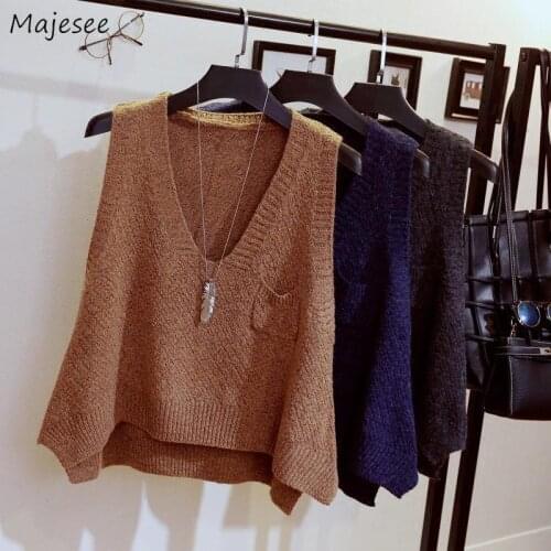 Sweater Vest Women Designer Pocket Side-slit Jumpers Womens Sleeveless Fashion Loose Casual Ins Sweaters Ulzzang Daily Harajuku