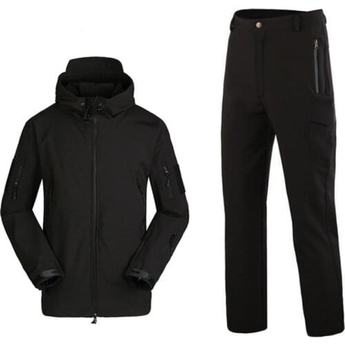 TAD Tactical Men Army Hunting Hiking Fishing Explore Clothes Suit Camouflage Shark Skin Military Waterproof Hooded Jacket+Pants