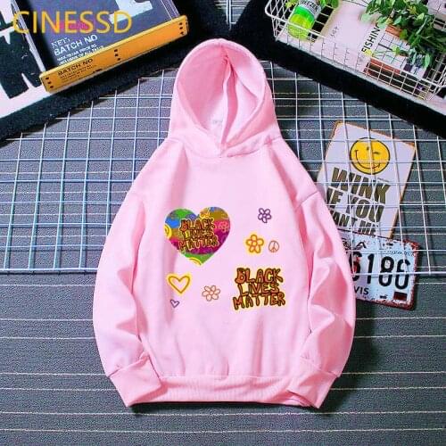 Cute Black Lives Matter Graphic Print Pink Hoody Kids Clothes Love Flowers Sweatshirt Girls/Boys Harajuku Tracksuit Streetwear