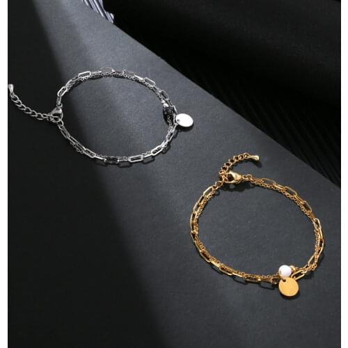 Newest Trend Double-row Chain Small Disc Bracelet Stainless Plated Bracelet Natural stone bracelet