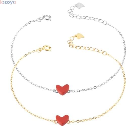 LOZOYA 925 Sterling Silver Gold Red Crystal Wedding Heart Love Chain Bracelet Women Chain Luxury Jewelry 2021 Love You Gift