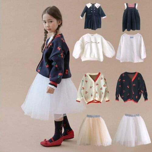 2021 Winter Cherry Knitted Girls Sweaters Pleated Tutu Skirts Handmade Baby Pullover Cardigan Toddler Boys Kids Clothes