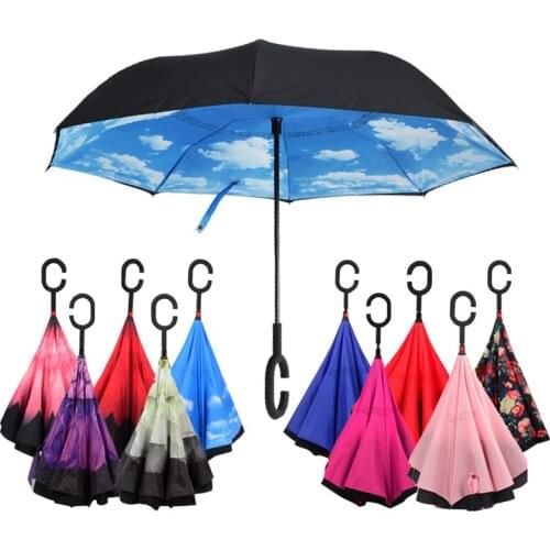 Folding Reverse Umbrella Double Layer Inverted Windproof Rain Car Umbrellas for Women Reverse Umbrella Clear Umbrella