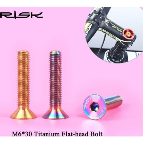 1pcs RISK M6x30mm Titanium Ti Alloy Bolts For Bicycle TC4 Ti Flat-head Headset Stem Cap Bolt Cycling MTB Road Bike Screw M6*30mm
