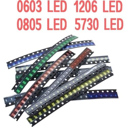 100pcs=5colors x 20pcs 5050 5730 1210 1206 0805 0603 LED Diode Assortment SMD LED Diode Kit Green/ RED / White / Blue / Yellow