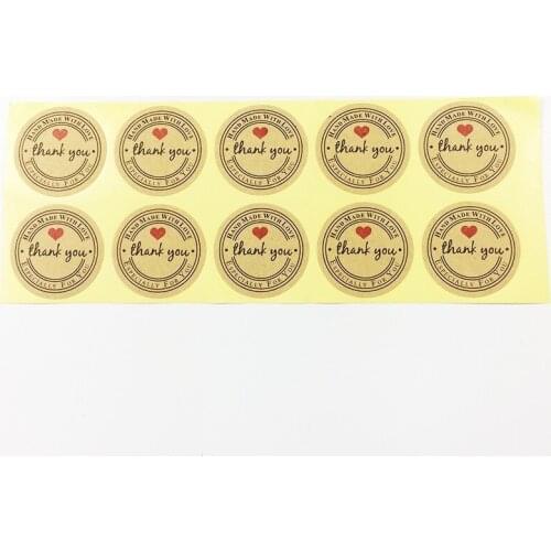 1000pcs /lot Retro Thank you Round Kraft Seal sticker For handmade products "Handmade with Love" stickers lable Wholesale