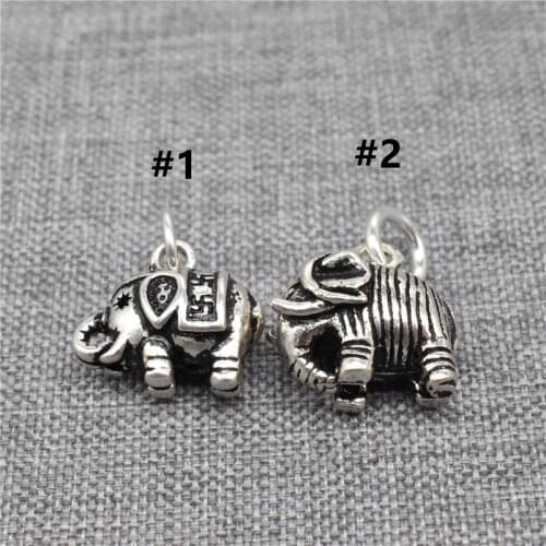 2pcs of 925 Sterling Silver Oxidized Elephant Charms 3D Animal Pendant for Necklace Bracelet