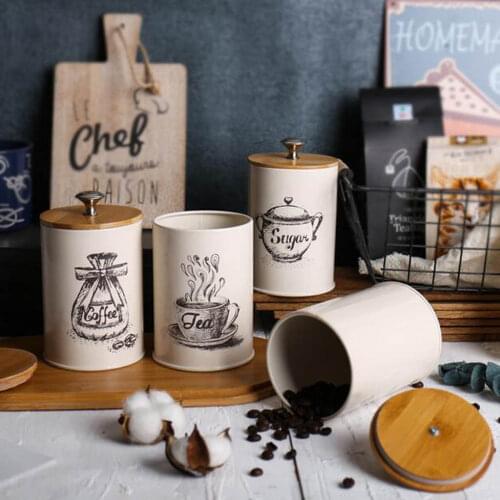 3pcs Wooden Lid Sealed Box Kitchen Storage Bottles Jars Food Container Grains Tea Coffee Beans Grains Candy Jar Containers