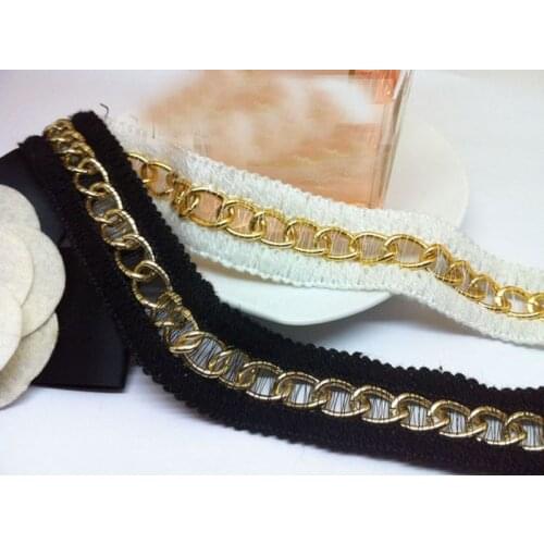 3Yards 2.5cm Wide Black White Gold Metal DIY Lace Trimming Fabric Metal Chain Lace Ribbon Tape Sewing Crafts Clothes Accessories