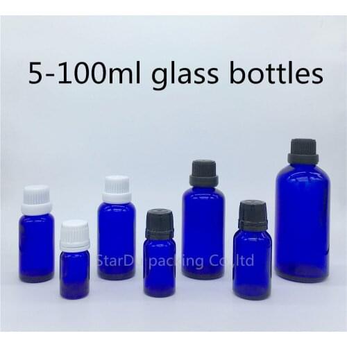 5ml 10ml 15ml 20ml 30ML 50ml 100ml blue Glass Bottle, blue Essential Oil Bottle with tamper evident cap Perfume bottles 480PCS