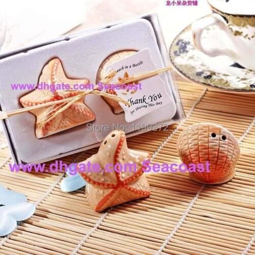 50sets 100pcs Seashell Sea Shell Star Fish Starfish Nautical Beach Ocean Salt Pepper Shakers Wedding party Gifts Gift