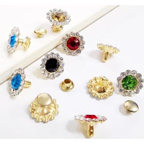 50Sets 11mm Colored Round Sunflower Tube Drill Rhinestone Garment Rivets Studs DIY Crafts Arts Leather Decor Spikes Drill Nails