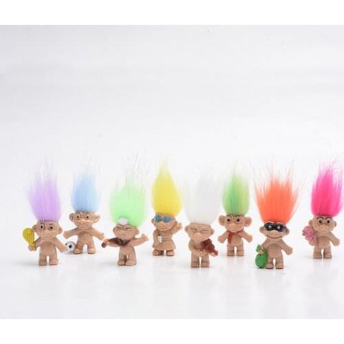 8pcs/lot Colorful Hair Troll Doll Family Members Troll kindergarten Boy Girl Leprocauns Dam Trolls Toy Gifts Happy Love Family