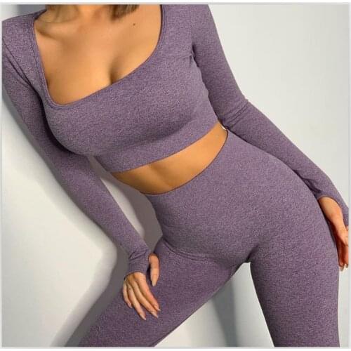 2PCS/Set Seamless Fitness Women Yoga Suit High Stretchy Workout Sport Set Padded Sports Bra High Waist Legging Gym
