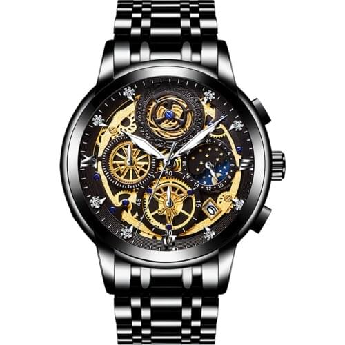 WISHDOIT New Fashion Mens Watch Stainless Steel Top Brand Luxury Waterproof Sports Chronograph Quartz Mens Relogio Masculino