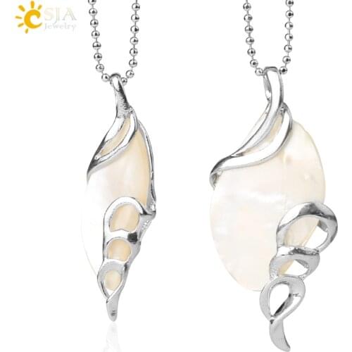 CSJA Trendy Natural White Shell Pendants Leaf Shape Mother of Pearl Shells Pendant Necklaces for Women Summer Jewelry Gifts G048