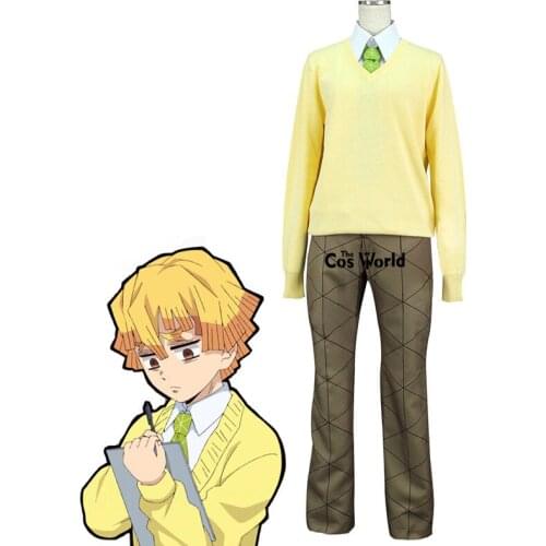 Demon Slayer: Kimetsu no Yaiba Agatsuma Zenitsu Winter School Uniform Sweater Shirt Pants Outfit Anime Cosplay Costumes
