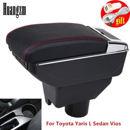 For Toyota Yaris L Sedan Vios Armrest box Dual Layer Rotatable PU Leather Center Console Storage Box USB Interface Car accessori