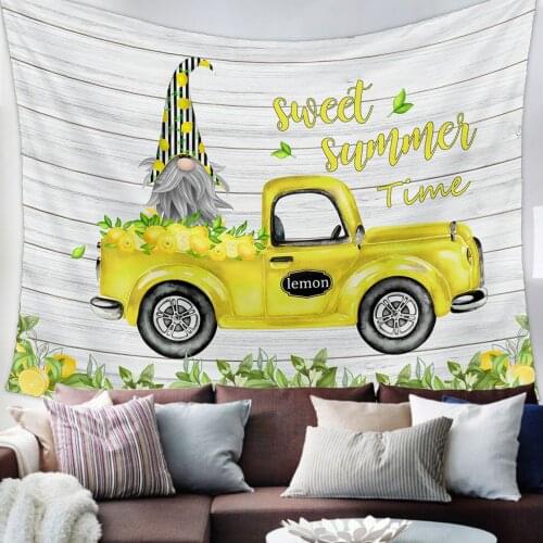 Farmhouse Gnome Stripes Lemon Car Tapestry Bedroom Home Decoration Wall Blanket Tapestry Bedroom Wall Hanging Yoga Mat