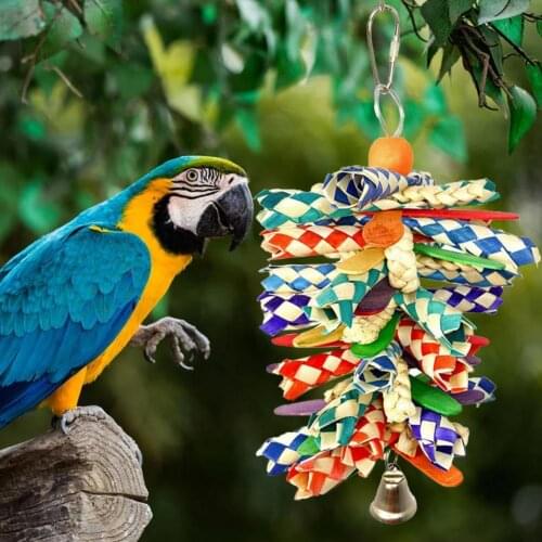 Pet Chew Parrot Toy Multi-color Decorative Woven Pet Bird Chew Hanging Pendant for Medium Birds Pet Bird Chew Hanging Pendant