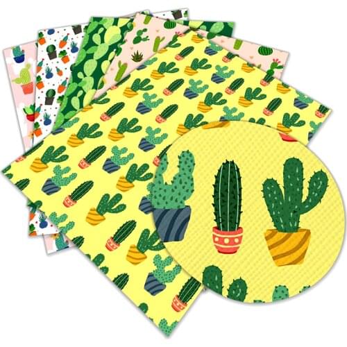 Green Cactus Plant A4 22x30cm Printed Faux Leather for DIY Handmade Materials Leatherette Fabric L247 L248
