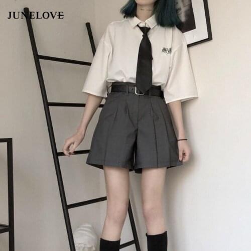 Bella Philosophy Women half Sleeve Blouse Shirts Vintage Female Two Pieces Shorts Casual Street Lady Suits Blouse Tie Belt