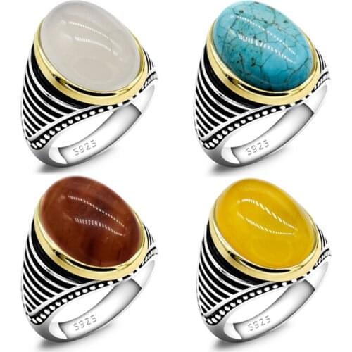 A Variety of Turkish Mens Husband Gift Red Natural Agate Stone Ring 925 Sterling Silver Dashi Classic Retro Striped High Jewery