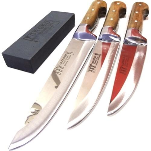 Kitchen Knife 3 Pieces Lazoğlu Riding On Bracelet Handmade (Sharpening Stone Gift)