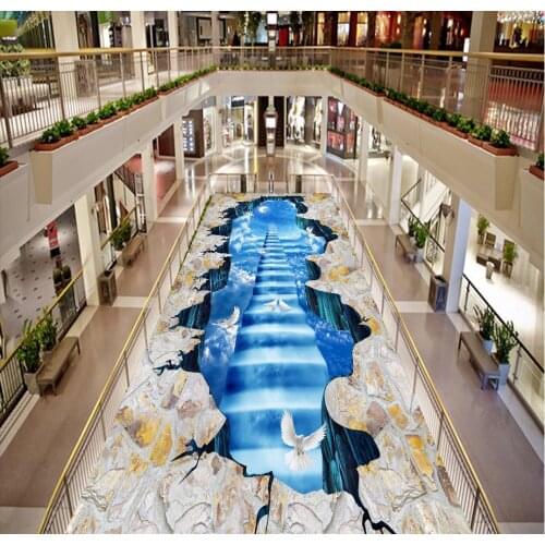 Moon sky clouds pigeons 3d floor wallpapers 3D wallpaper floor self-adhesive 3D floor Photo wallpaper mural floor