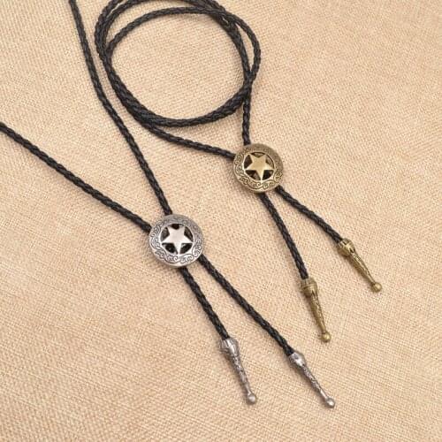 Fashion Punk Cowboy Vintage Necklace Shirt Tie Personality Sweater Chain Pentagram Activity Button Necklace